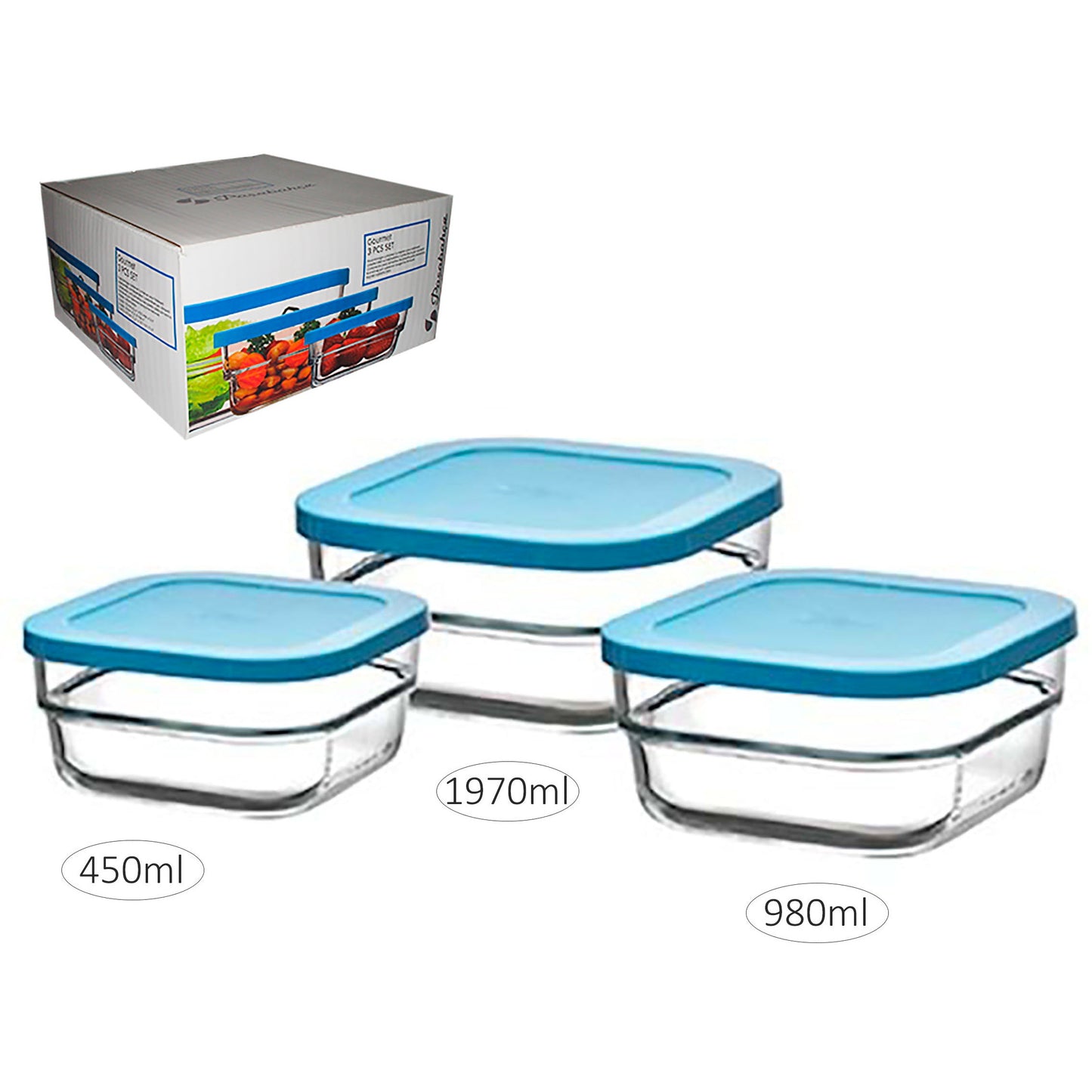 Set Of 3 Glass Food Containers With Lid