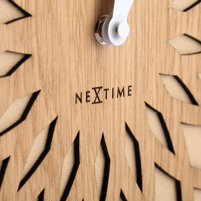 NeXtime - Wall clock – Ø 50 cm - Wood & Fabric - Beige - 'Sun Big'