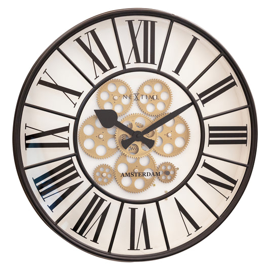 White Gear Clock - Large Wall Clock - 50cm - Moving Gears - "William" - NeXtime