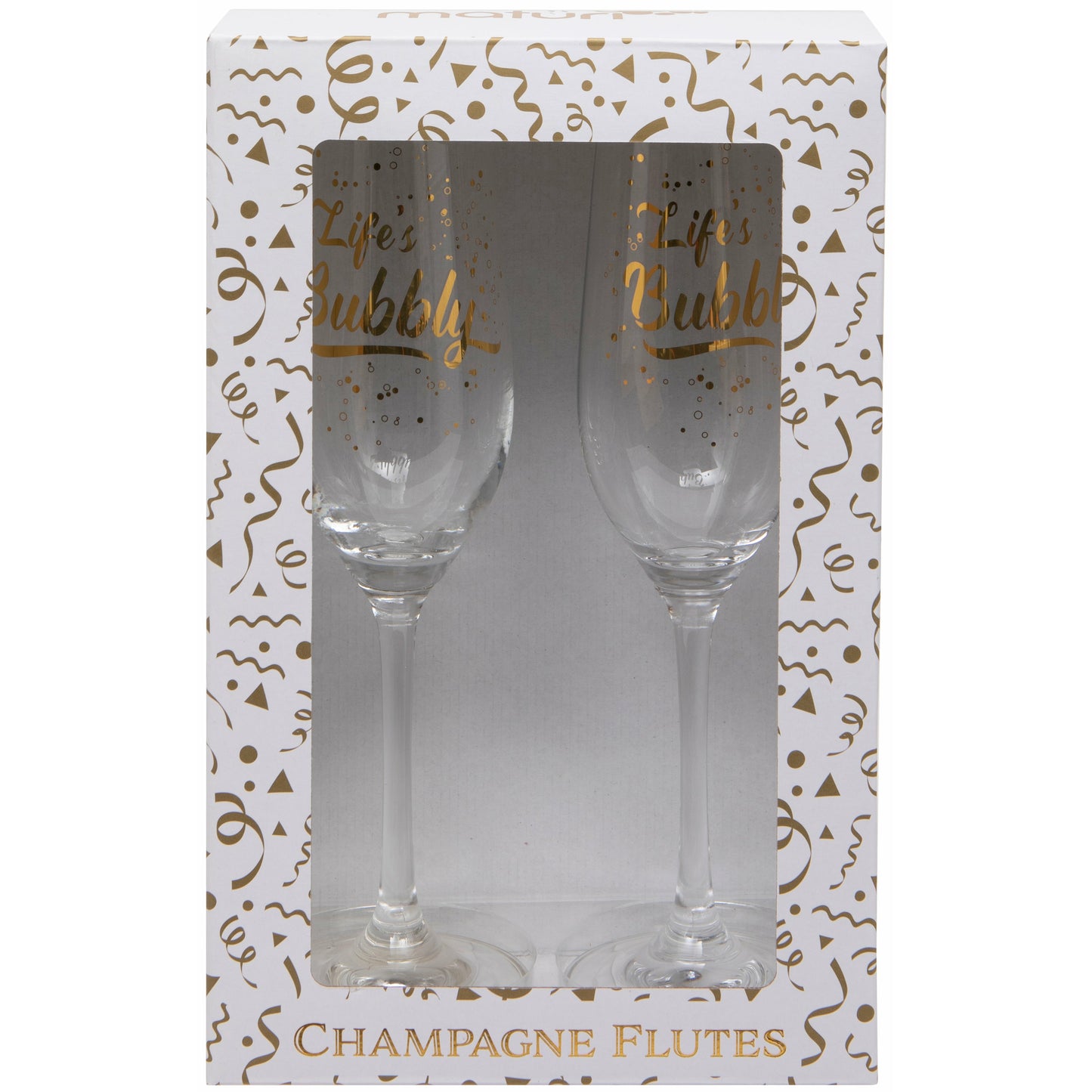 Set of Two 'Life's Bubbly' Champagne Flutes