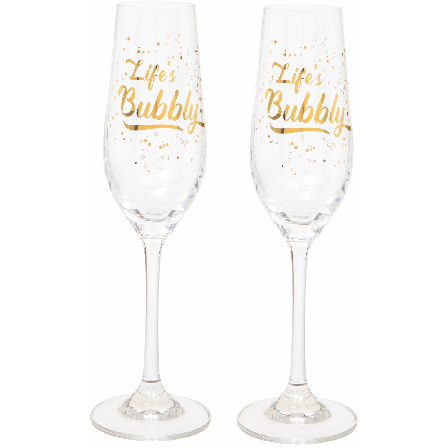 Set of Two 'Life's Bubbly' Champagne Flutes