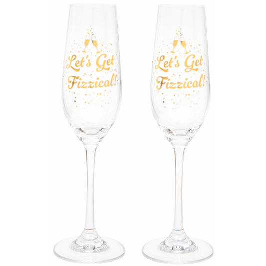 Set of Two 'Let's Get Fizzical' Champagne Flutes