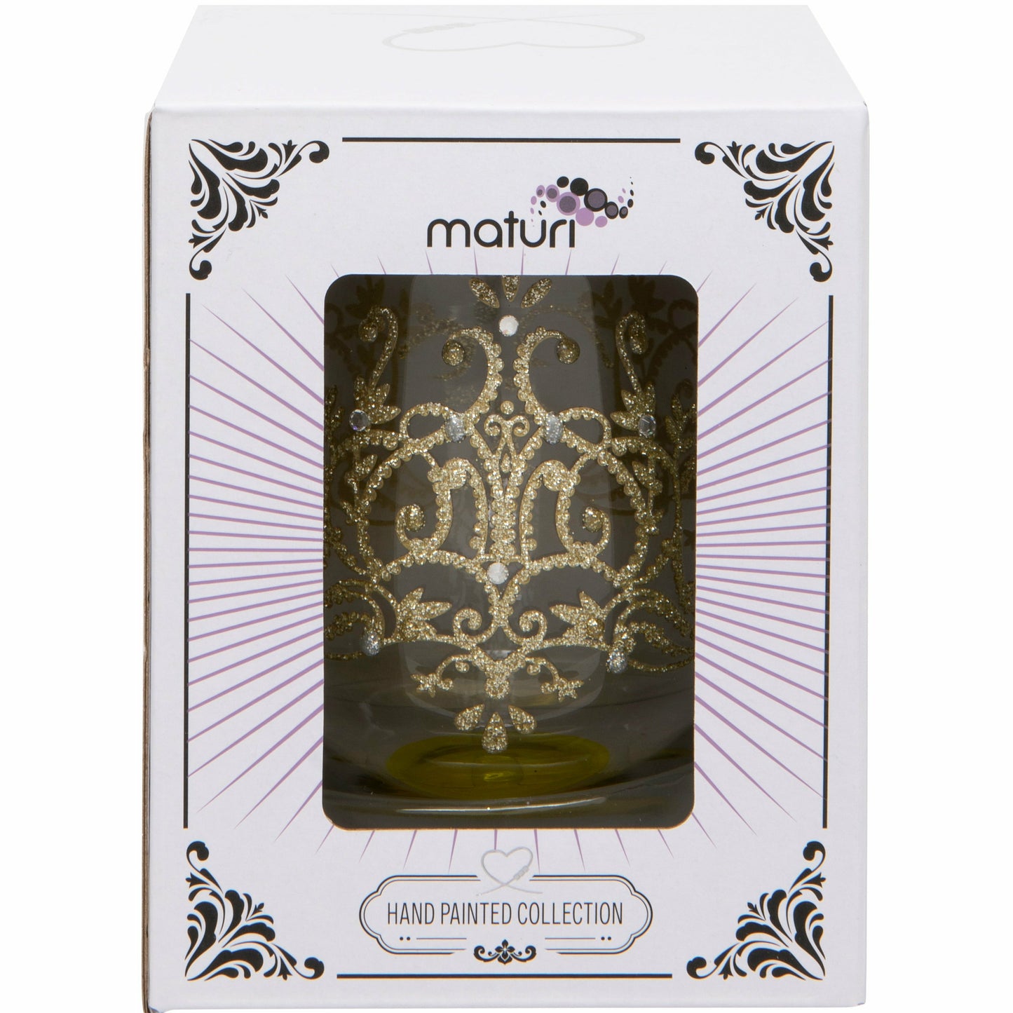 Hand Painted Gold Flock Stemless Wine Glass