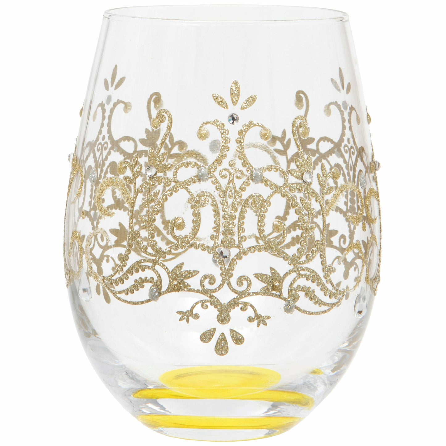 Hand Painted Gold Flock Stemless Wine Glass