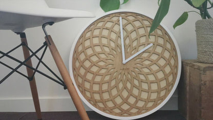 NeXtime - Wall clock – Ø 50 cm - Wood & Fabric - Beige - 'Sun Big'