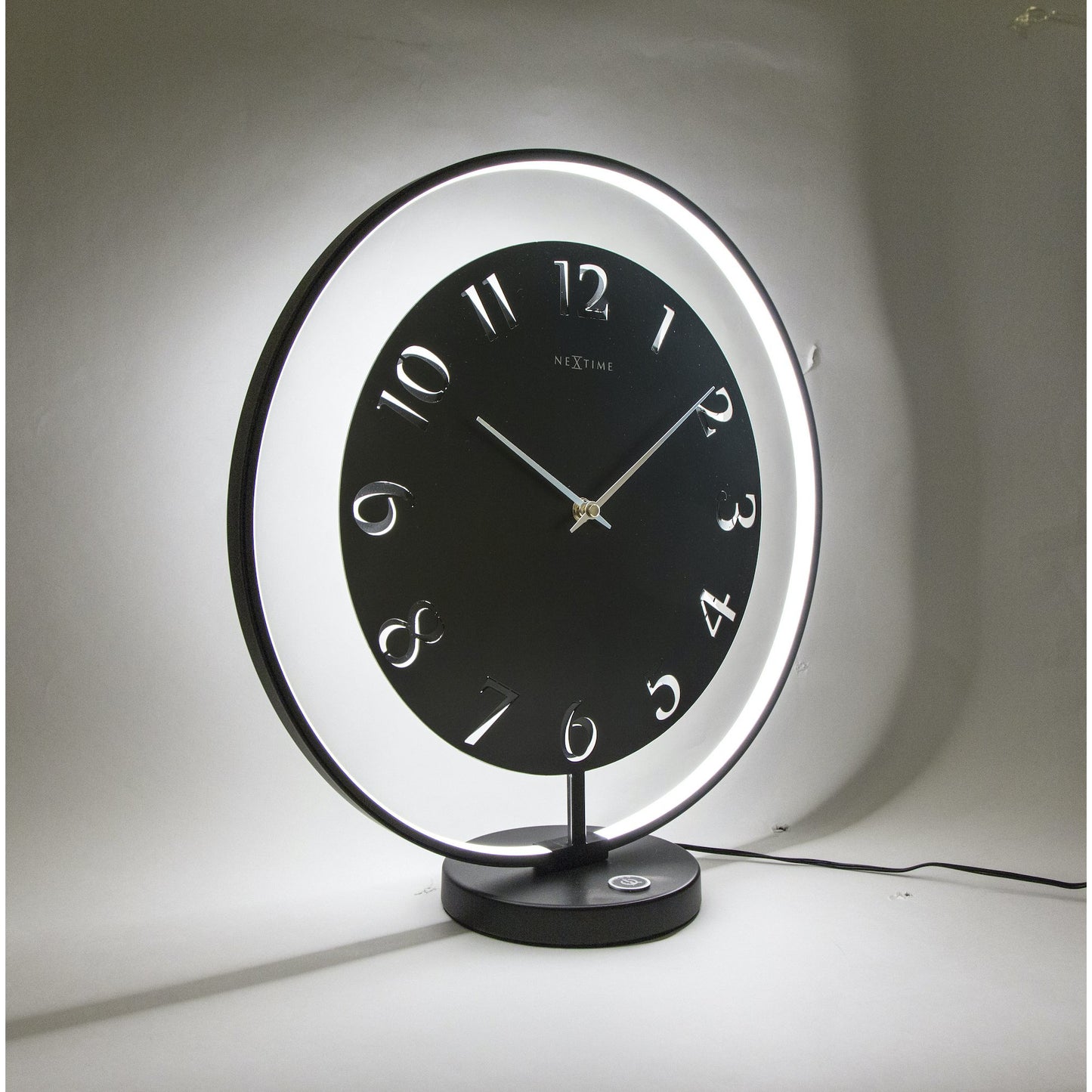 NeXtime - Table clock – 40 x 40.5 cm - Metal - Light unit- Black - 'Ting Table'