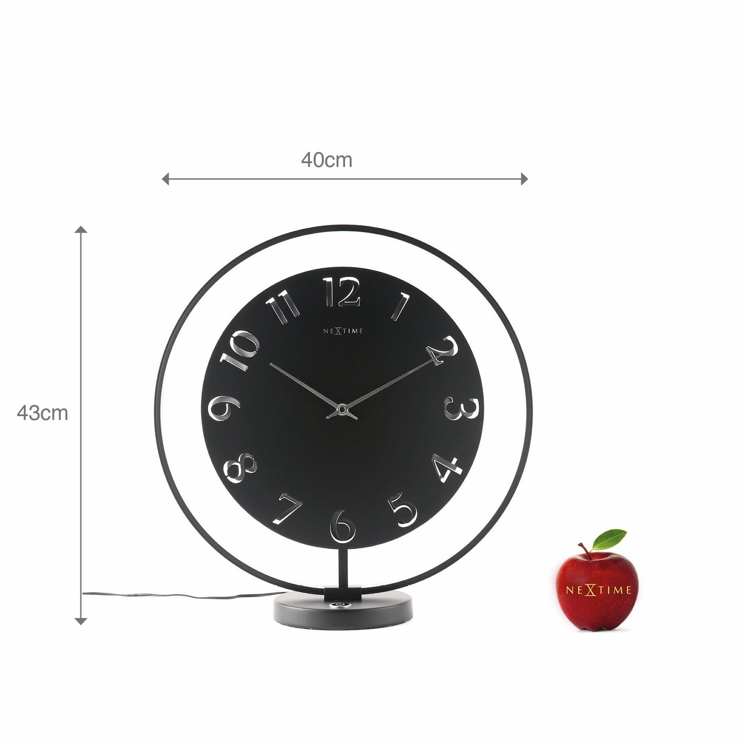 NeXtime - Table clock – 40 x 40.5 cm - Metal - Light unit- Black - 'Ting Table'