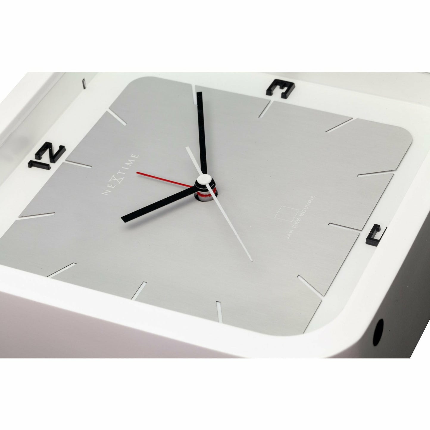 NeXtime - Table clock - 20 x 20 x 6 cm - Wood - White - 'Square Alarm'