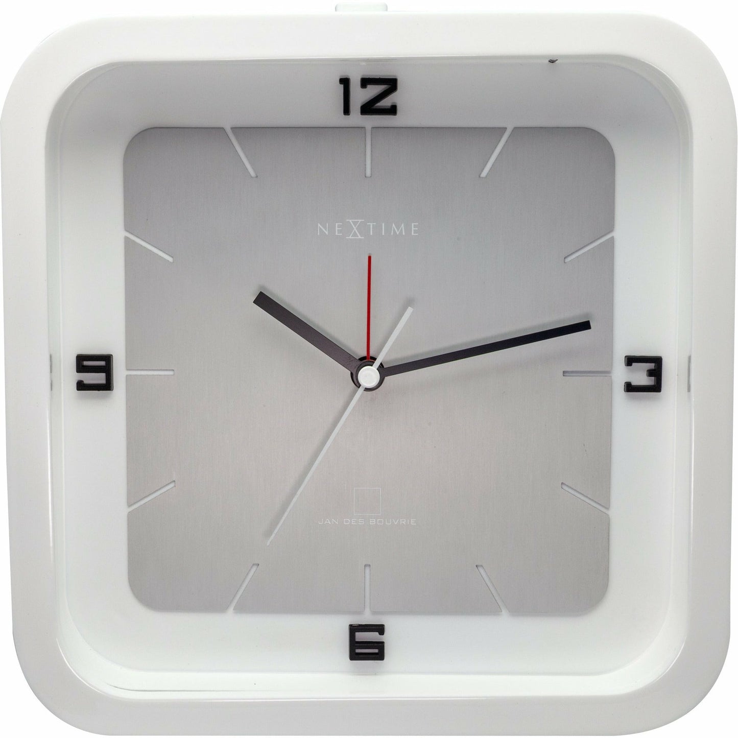 NeXtime - Table clock - 20 x 20 x 6 cm - Wood - White - 'Square Alarm'