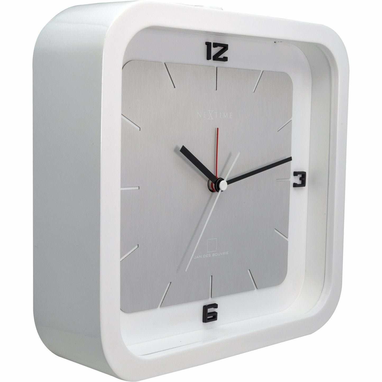 NeXtime - Table clock - 20 x 20 x 6 cm - Wood - White - 'Square Alarm'