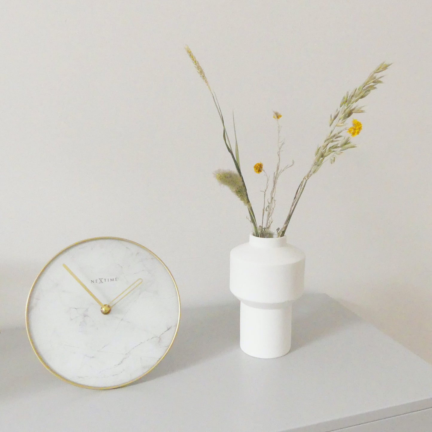 NeXtime- Table / Wall clock - Ø 20 cm - Glass / Metal - White - 'Marble'