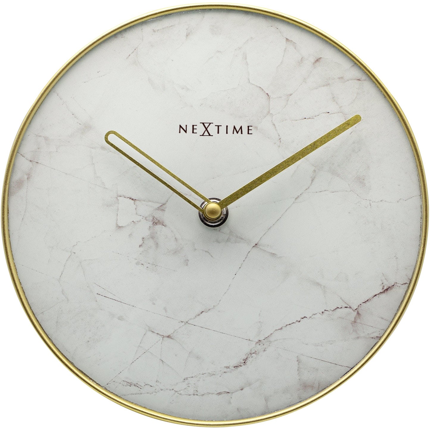 NeXtime- Table / Wall clock - Ø 20 cm - Glass / Metal - White - 'Marble'