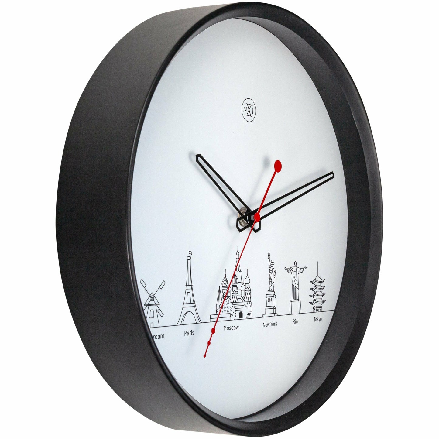 nXt- Wall clock - Ø 30 cm - Plastic - Black / White - 'Worldtour'