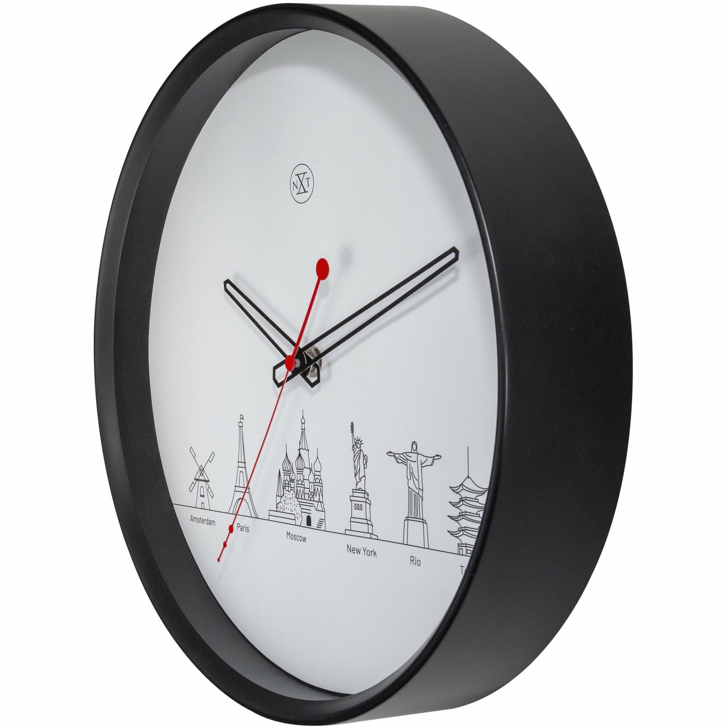 nXt- Wall clock - Ø 30 cm - Plastic - Black / White - 'Worldtour'