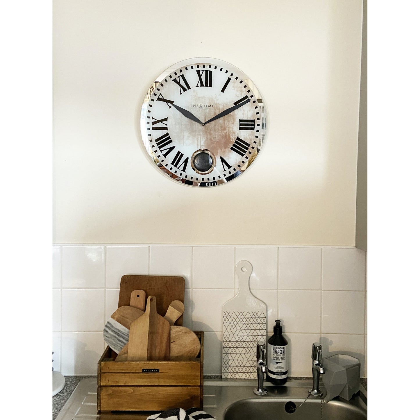 NeXtime - Wall clock – 43 x 4.2 cm - Glass - White - 'Romana'