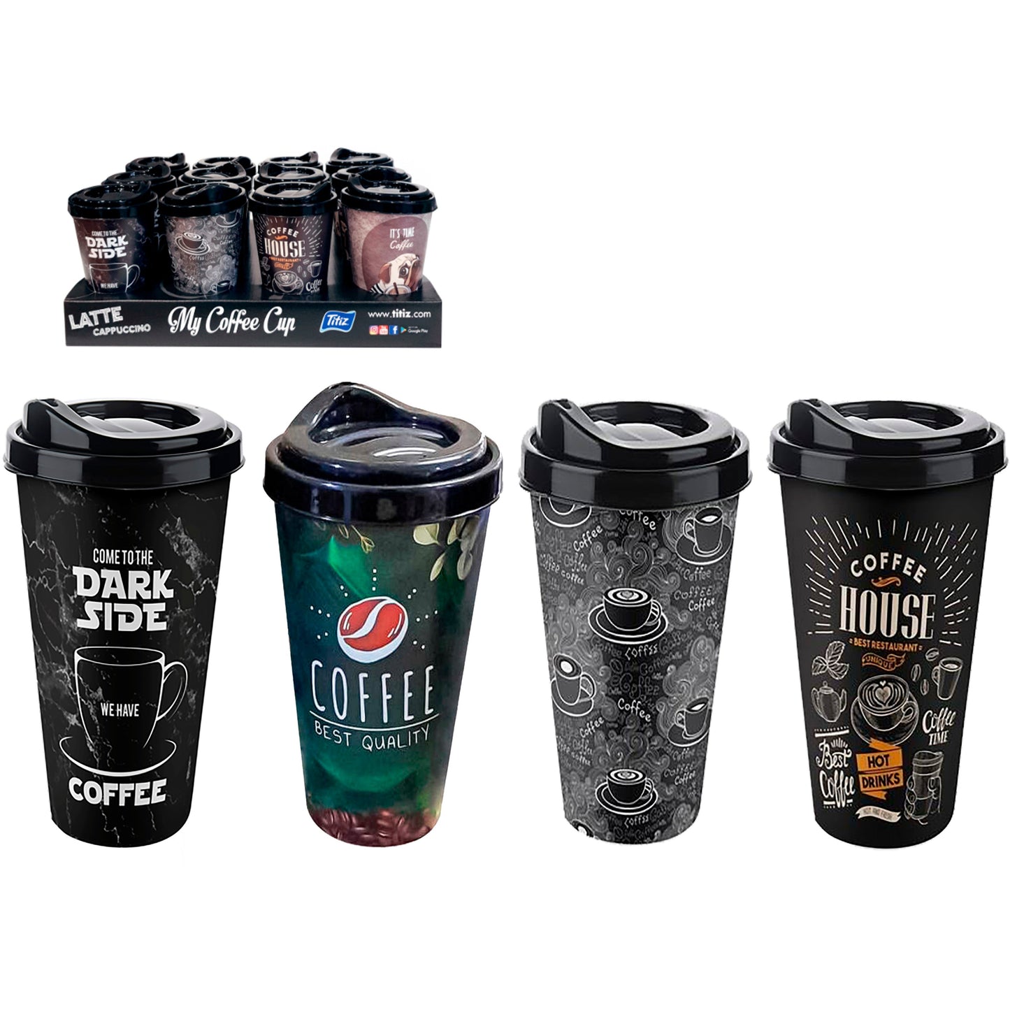 Reusable Coffee Cup with Lid - 4 Designs
