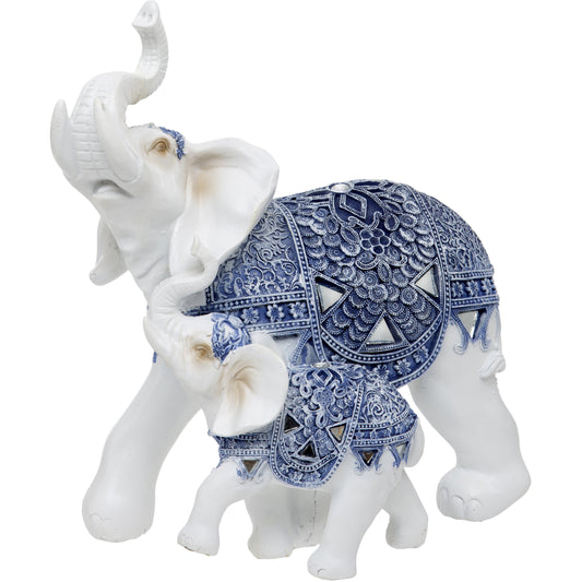 White and Blue Elephant and Calf