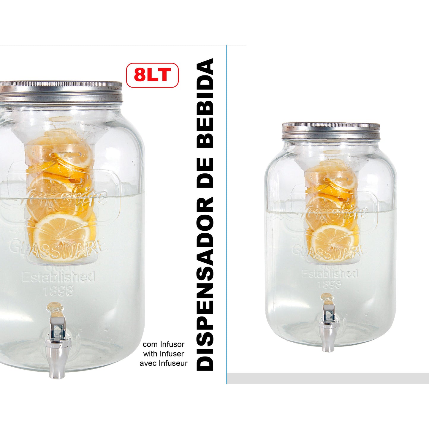 8 Litre Glass Beverage Dispenser with Infuser