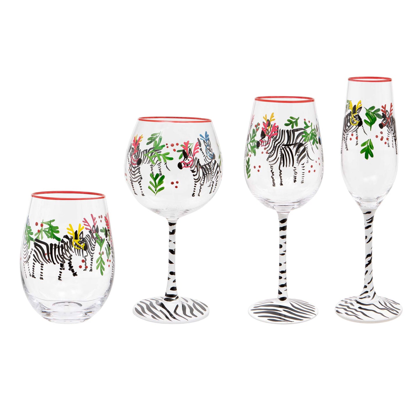 Hand Painted Zebra Stemless Wine Glass