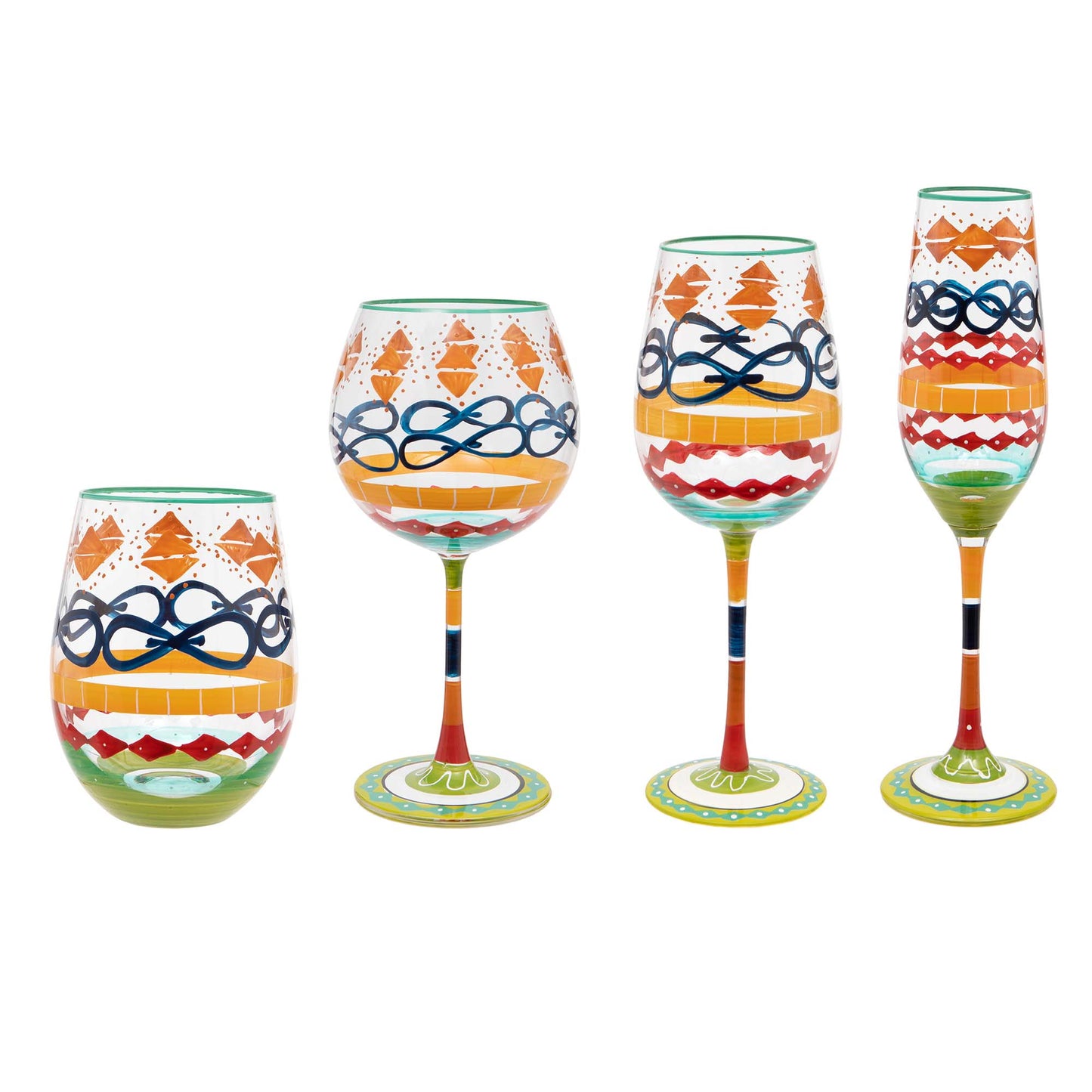 Hand Painted Multi Print Stemless Wine Glass