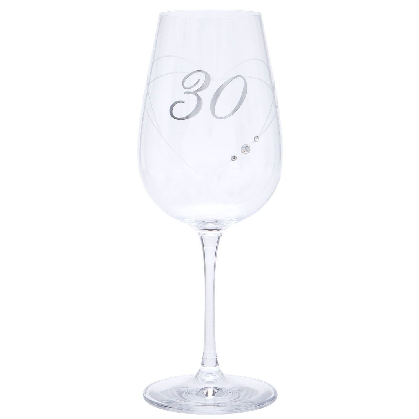 Etched Heart Wine Glass - 30th