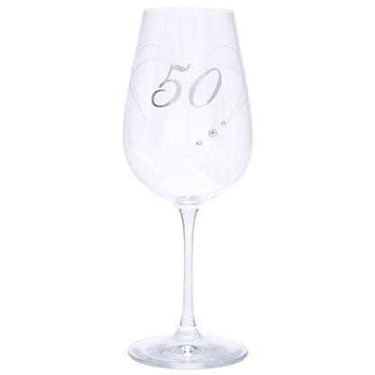 Etched Heart Wine Glass - 50th