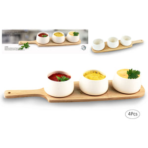 Set of 3 Round Appetizers Serving Dishes with Tray