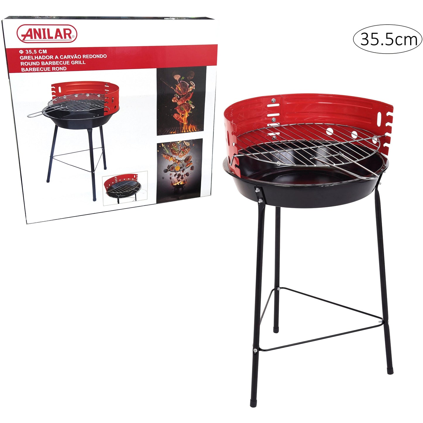 Outdoor Standing Round Charcoal Barbecue 35.5cm