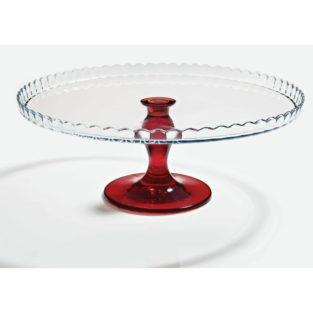 Glass Cake Stand With Red Foot - 33cm