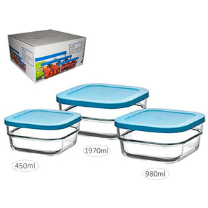 Set Of 3 Glass Food Containers With Lid