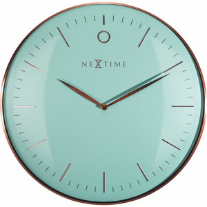NeXtime - Wall clock- Ø 40 cm – Metal – Dome shaped glass- Turquoise – 'Glamour'