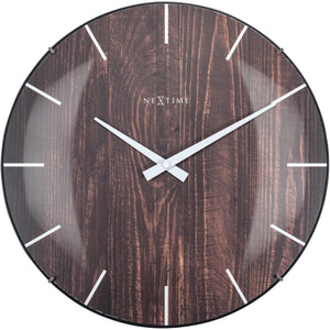 NeXtime- Wall clock - Ø 35 cm - Dome Glass - Brown - 'Edge Wood Dome'