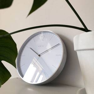 NeXtime- Wall clock - Ø 34 cm - Glass / Metal - Elegant White - 'Essential Silver'