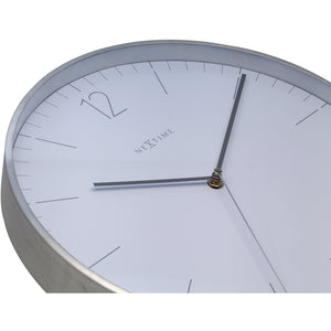NeXtime- Wall clock - Ø 34 cm - Glass / Metal - Elegant White - 'Essential Silver'