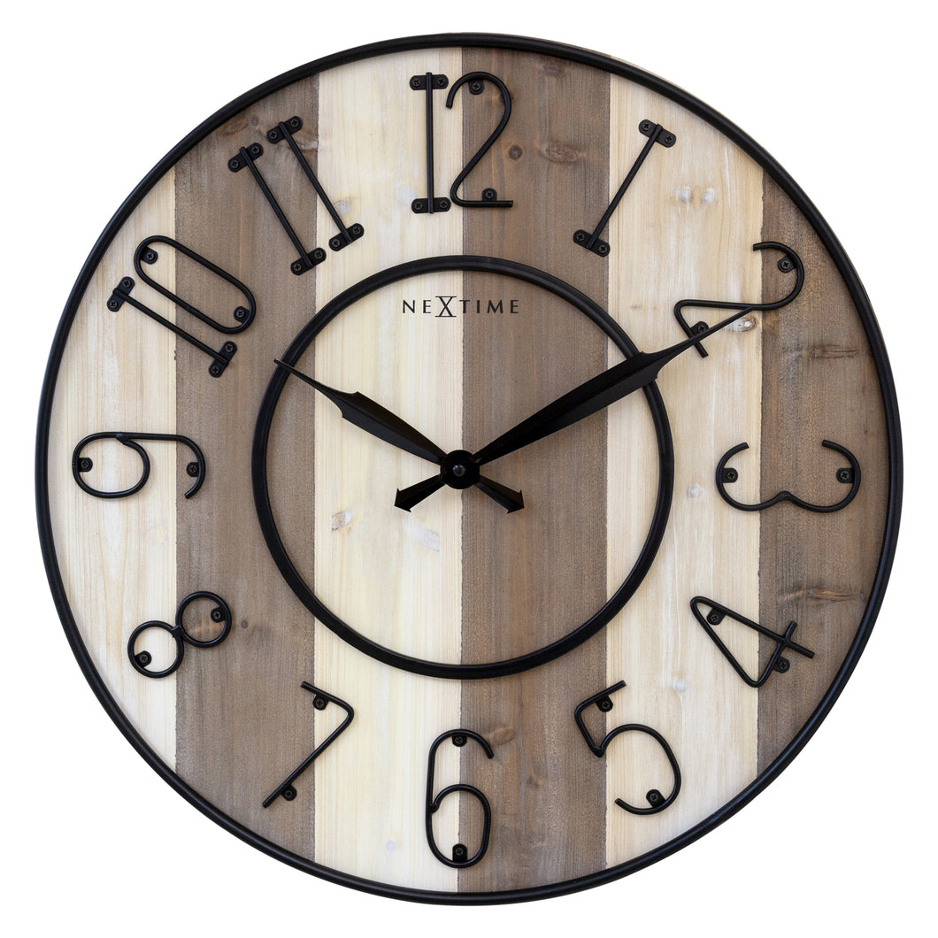 Large Wall Clock - 50cm - Silent - Wood - Black Metal - 