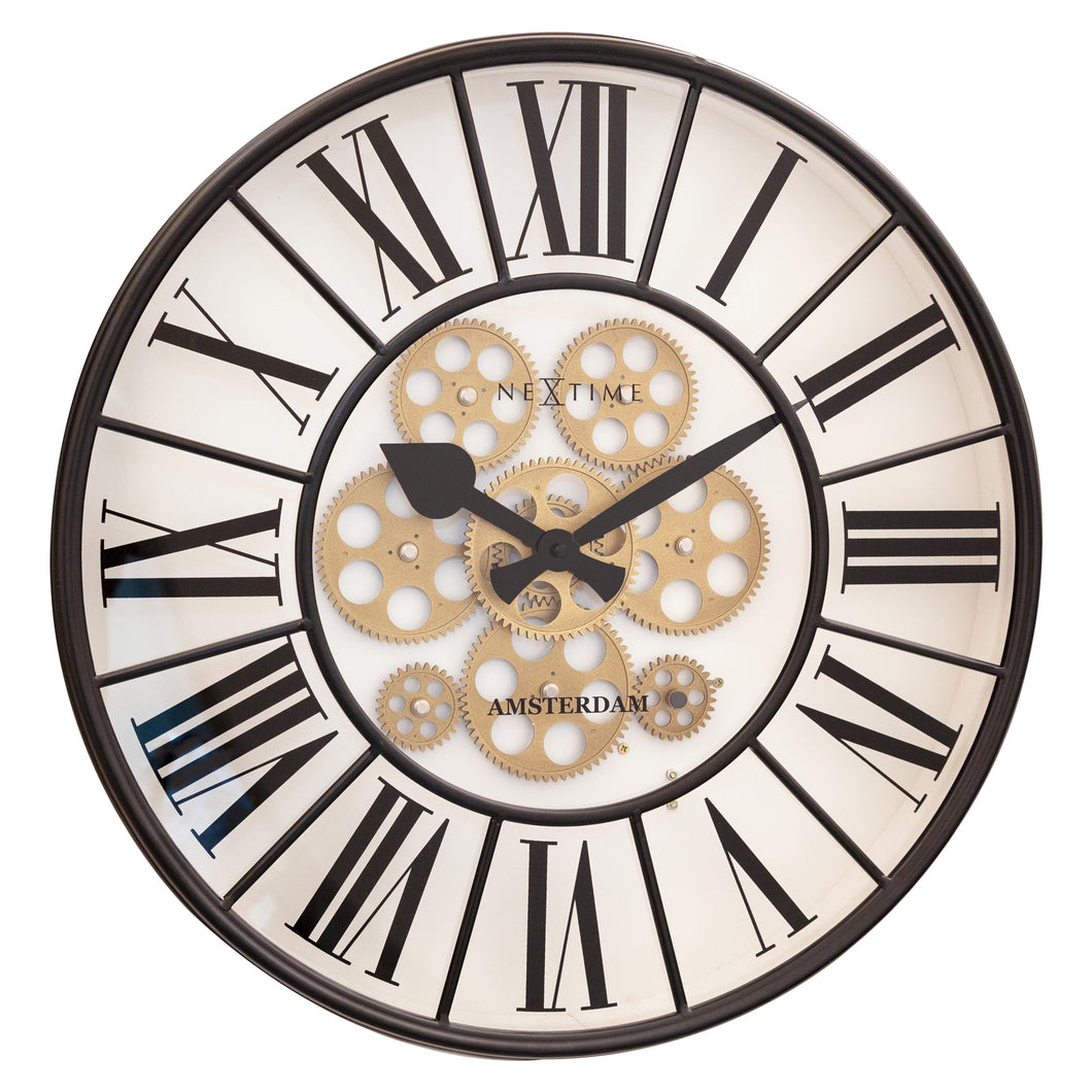 White Gear Clock - Large Wall Clock - 50cm - Moving Gears - 