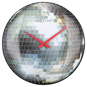 Wall clock 35cm-Silent-Silver-Dome Glass-NeXtime "Disco Ball"