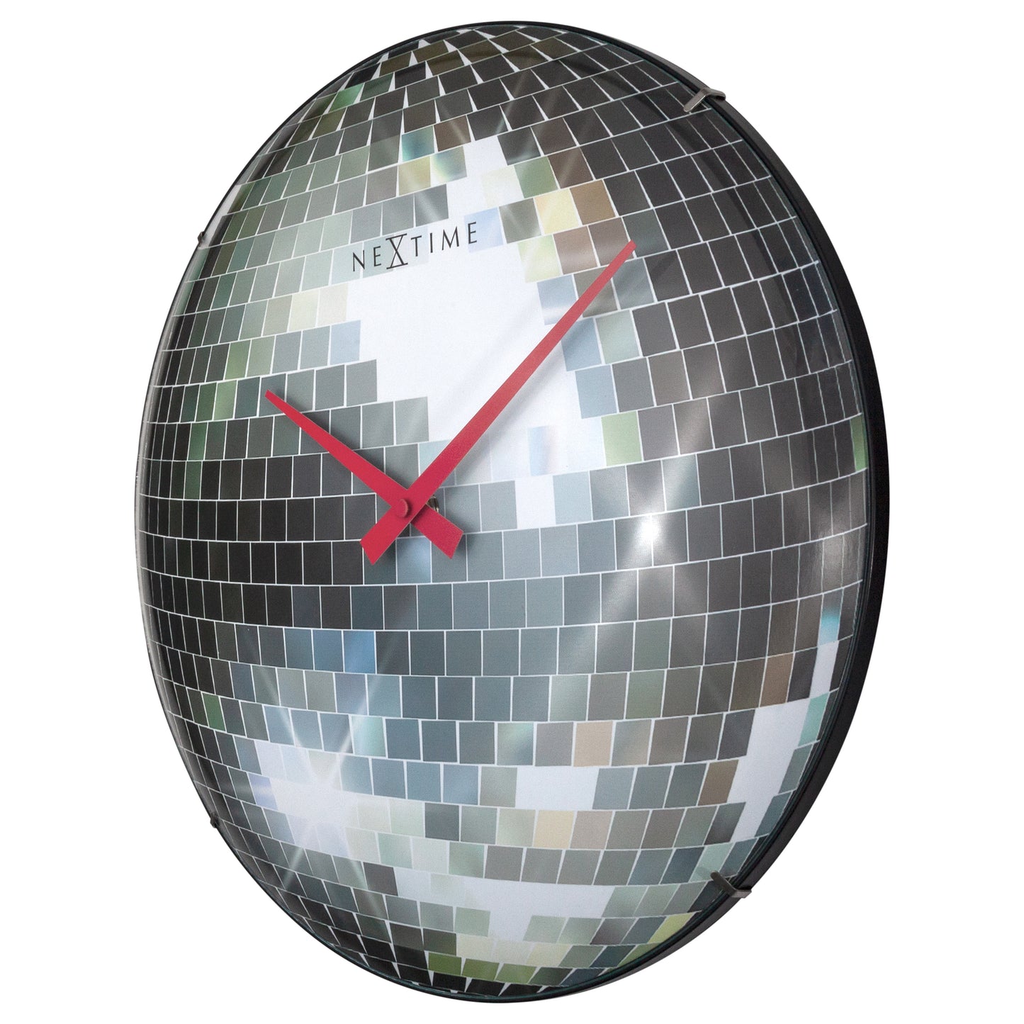 Wall clock 35cm-Silent-Silver-Dome Glass-NeXtime "Disco Ball"