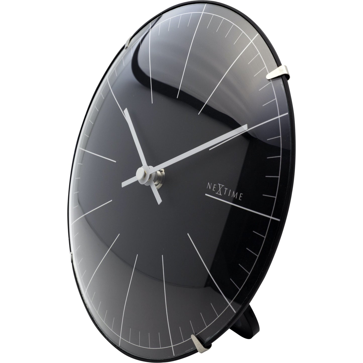 NeXtime - Wall clock/ Table clock- Ø 20 cm- Glass – Black – 'Big Stripe Mini Dome'