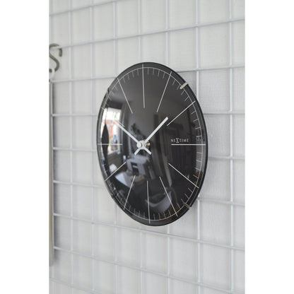 NeXtime - Wall clock/ Table clock- Ø 20 cm- Glass – Black – 'Big Stripe Mini Dome'