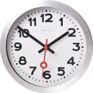 NeXtime - Wall clock/ Table clock - Ø 19 cm – Aluminum - Brushed - 'Station Numbers'