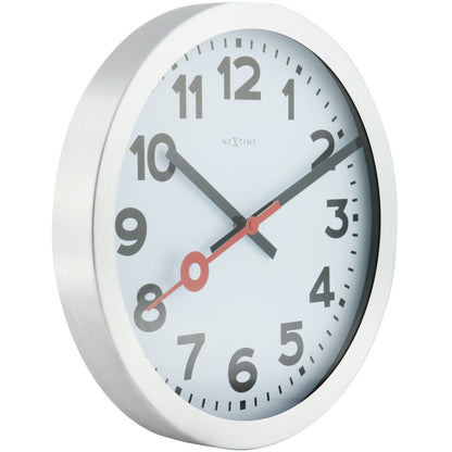 NeXtime - Wall clock/ Table clock - Ø 19 cm – Aluminum - Brushed - 'Station Numbers'