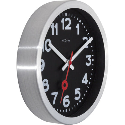 NeXtime - Wall clock/Table clock - Ø 19 cm - Aluminum – Black - ' Station Numbers'