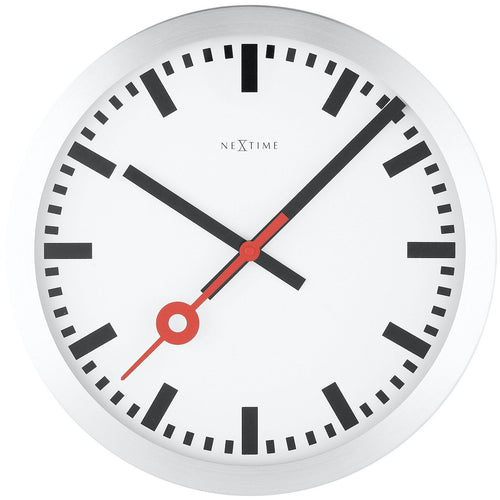 NeXtime - Wall clock/Table clock - Ø 19 cm – Aluminum - Brushed - 'Station Stripe'