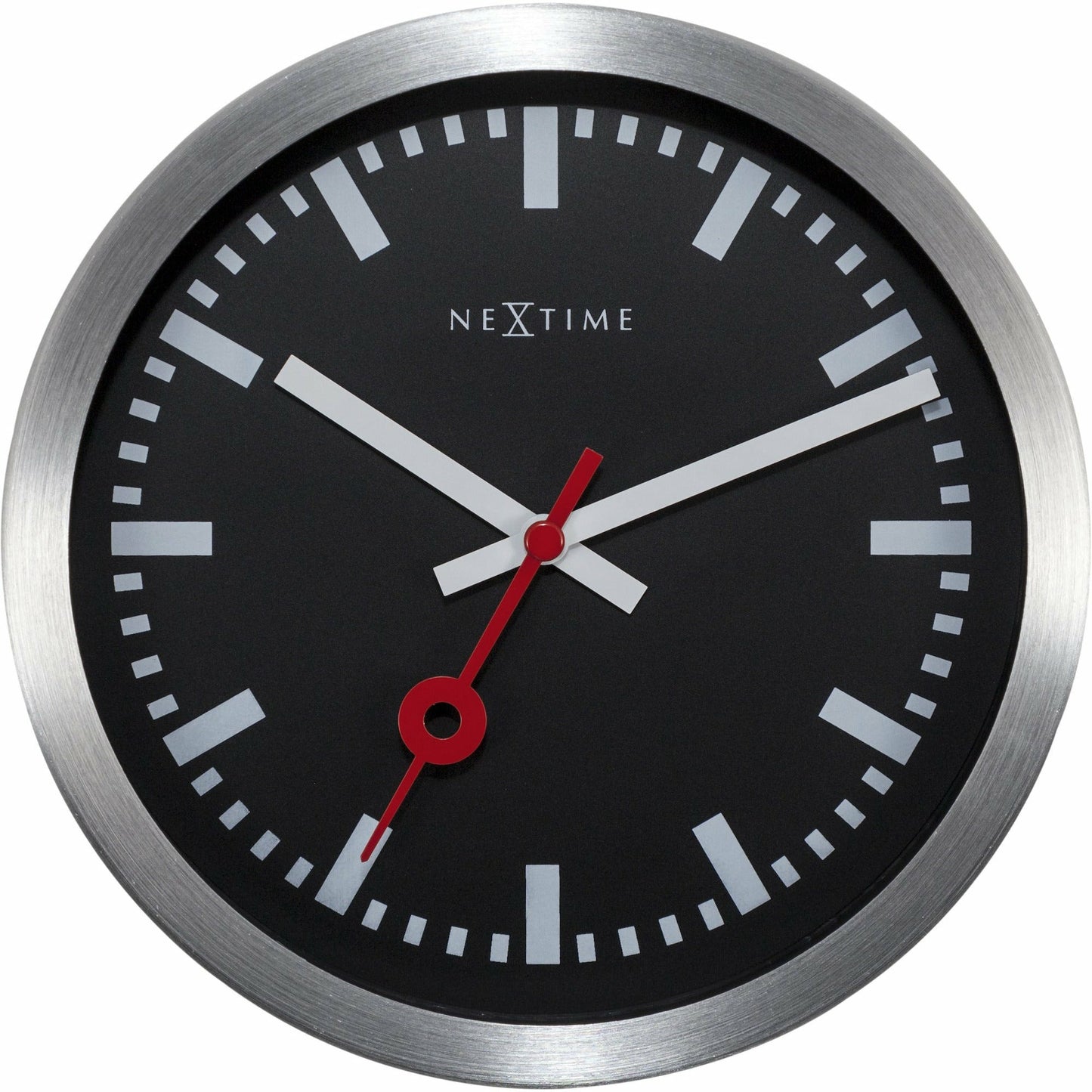NeXtime - Wall clock/Table clock- Ø 19 cm – Aluminum – Black – 'Station Stripe'