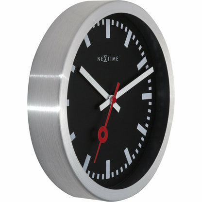 NeXtime - Wall clock/Table clock- Ø 19 cm – Aluminum – Black – 'Station Stripe'