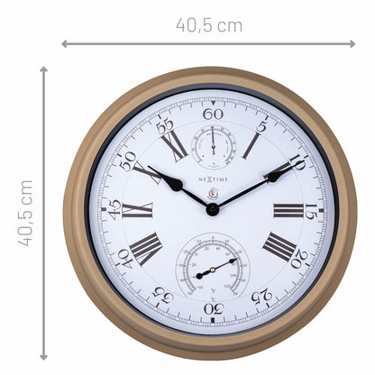 Wall clock with Thermometer and Hygrometer - 40.5 cm Ø - Metal - Brown - "Hyacinth"