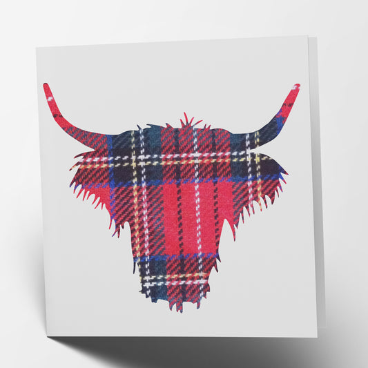 Highland Cow Head Tartan Card