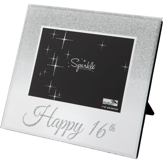 Happy 16th Mirrored Silver Glitter 6 x 4 Inch Photo Frame