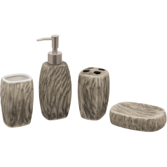 Grey Oval 4 Piece Bathroom Set - Soap/Lotion Dispenser, Toothbrush Holder, Tumbler, Soap Dish